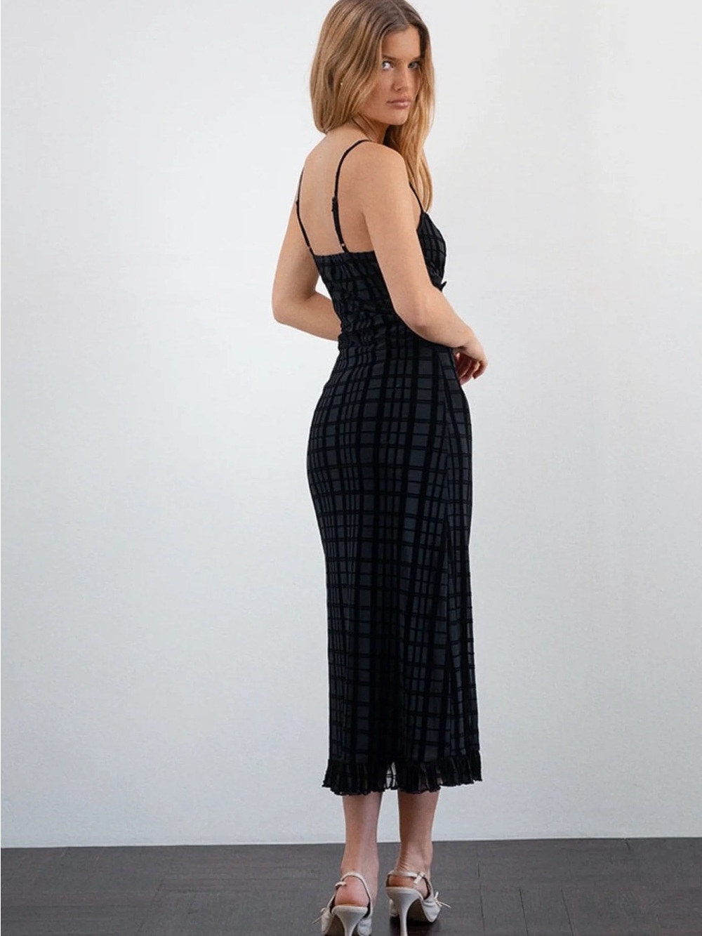 Motel Nateda Midi Flocked Check Dress